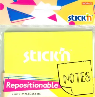 Блок для записей самоклеящийся, желтый неон, 76x101 мм, 80 листов (27074) обложка книги
