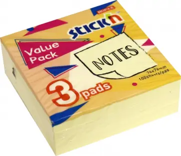 Блок для записей самоклеящийся, пастельный желтый, 76x76 мм, 3х100 листов (27090) обложка книги