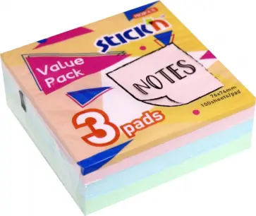 Блок для записей самоклеящийся, 3 пастельных цвета, 76x76 мм, 3х100 листов (27091) обложка книги