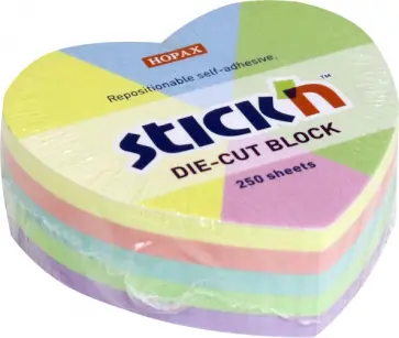 Блок для записей самоклеящийся "Сердце", пастельные цвета, 64x67 мм, 250 листов (21835) обложка книги