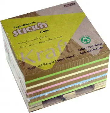 Блок для записей самоклеящийся, пастель + крафт "палета", 76x76 мм, 400 листов (21817) обложка книги