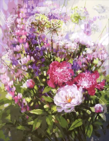 Живопись на картоне Пионы и люпины, 30х40 см обложка книги