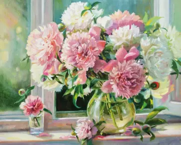 Картина по номерам 40х50 см. "Пионы", на подрамнике, акрил, кисти, (662898) обложка книги