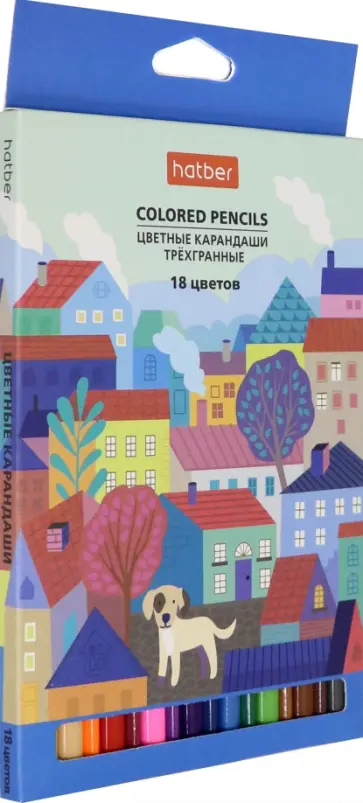 Карандаши цветные, трехгранные Городок, 18 цветов обложка книги