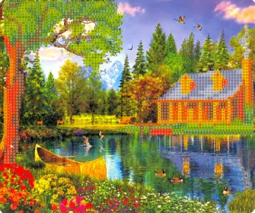 Алмазная мозаика "Дом у реки", с мольбертом, 21х25 см. (M-10396) обложка книги