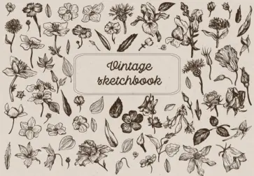 Скетчбук. Винтажный гербарий (формат А5, 128 стр, открытый корешок, бумага слоновая кость) обложка книги