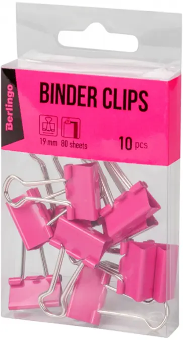 Зажимы для бумаг, 19 мм., 10 шт., розовые обложка книги
