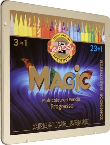 Карандаши цельнографитные цветные в лаке Progresso Magic, 23 штуки и растушевка