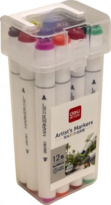 Набор двусторонних маркеров для скетчинга, 12 цветов (70802-12) обложка книги