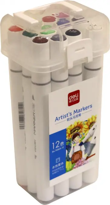 Набор двусторонних маркеров для скетчинга, 12 цветов (70804-12) обложка книги