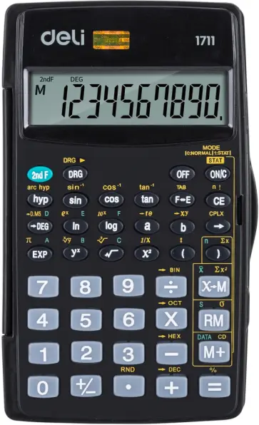 Калькулятор научный, 8+2-разрядный, 56 функций, с крышкой, черный (E1711) обложка книги