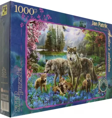 Puzzle-1000 "Семья волков весной" обложка книги