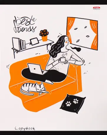 Тетрадь общая (96 листов, А54, клетка), "Девушка и котик", в ассортименте (96-8037) обложка книги