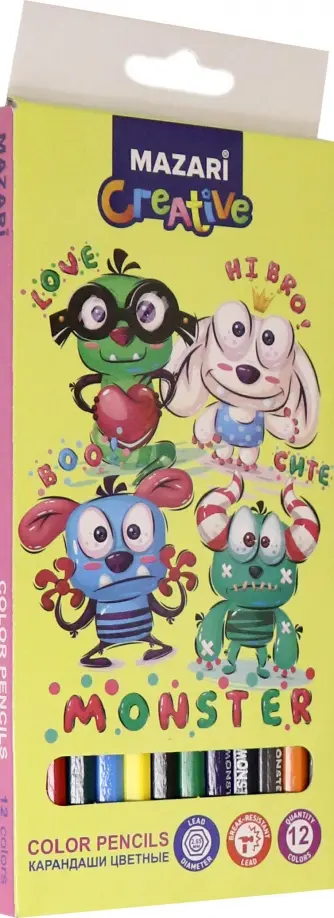 Карандаши цветные "MONSTER", 12 цветов (M-6186-12) обложка книги