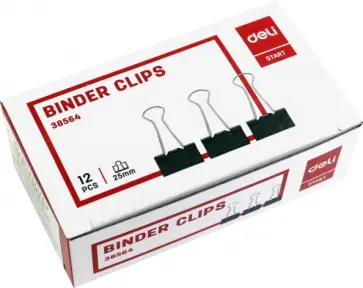 Зажимы металлические (25 мм), черные, 12 штук в упаковке (E38564) обложка книги