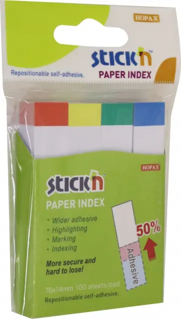 Закладки самоклеющиеся бумажные, 100 листов, 14x76 мм, 4 цвета, с цветным краем (21615) обложка книги