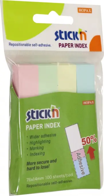 Закладки самоклеющиеся бумажные, 100 листов, 14x76 мм, 4 цвета (21614) обложка книги
