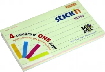 Блок для записей самоклеящийся "Magic", 76x127 мм, 100 листов, линия, 4 пастельных цвета (21578BN) обложка книги