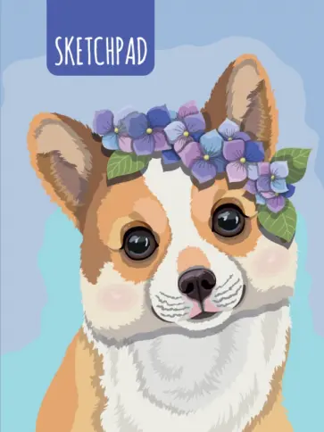 Скетчпад Корги с венком, 40 листов, А5 обложка книги