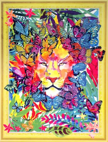 Алмазная картина на пенокартоне Лев в бабочках обложка книги