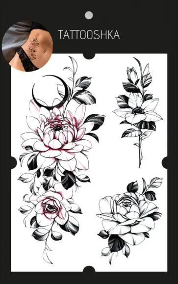 Тату временное большое Ночная роза цветная обложка книги