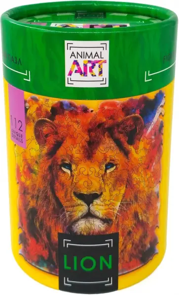 Фигурный деревянный пазл Лев, 112 деталей обложка книги