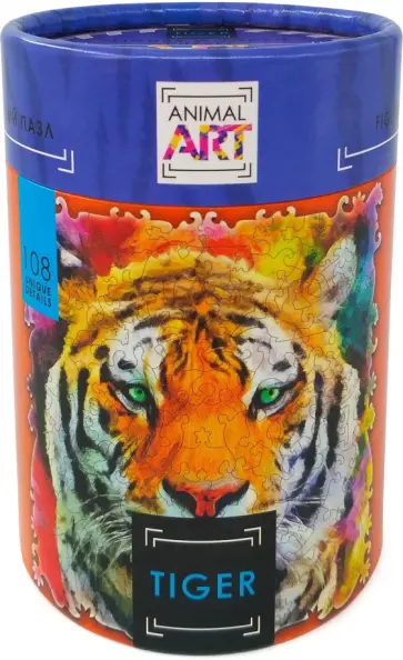 Фигурный деревянный пазл Тигр, 108 деталей обложка книги