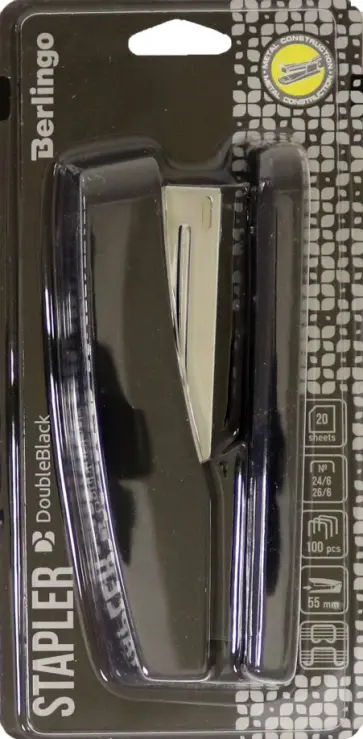 Степлер DoubleBlack, №24/6, 26/6, черный, в ассортименте обложка книги