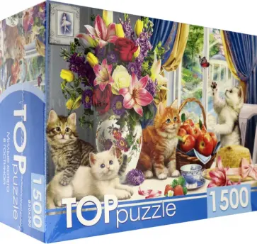 Puzzle-1500. Милые котята в гостиной обложка книги