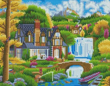 Алмазная мозаика Красивый дом у водопада обложка книги