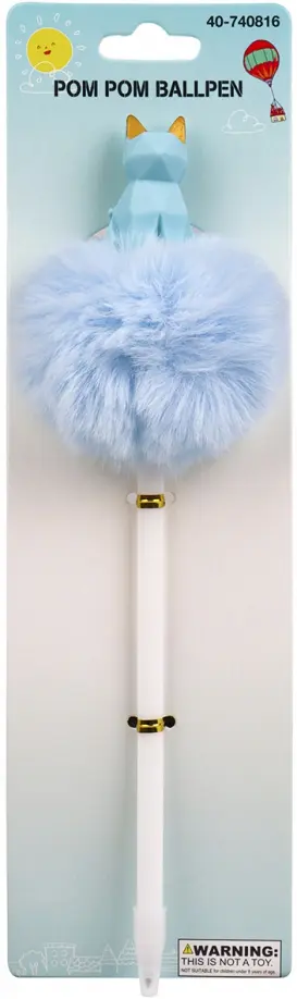 Ручка шариковая с пушком и фигуркой Кошечка, синяя обложка книги