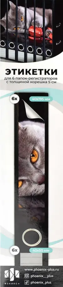 Этикетки самоклеящиеся для папок-регистраторов с корешком 5 см, Кот, 6 штук обложка книги