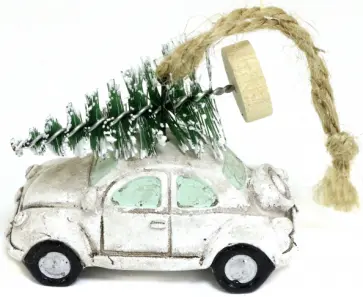 Новогоднее подвесное украшение Белый автомобиль с елкой обложка книги