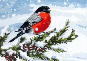 Холст с красками Снегирь на снежной ветке обложка книги