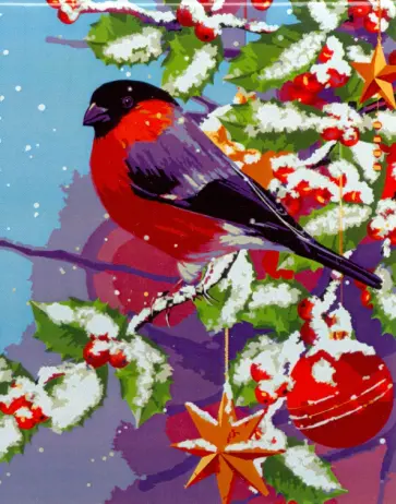 Холст с красками Снегирь на ветке с игрушками обложка книги