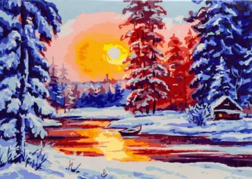 Холст с красками Зимний закат у реки обложка книги