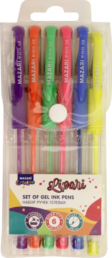 Набор ручек гелевых флуоресцентных LIPARI, 6 цветов обложка книги