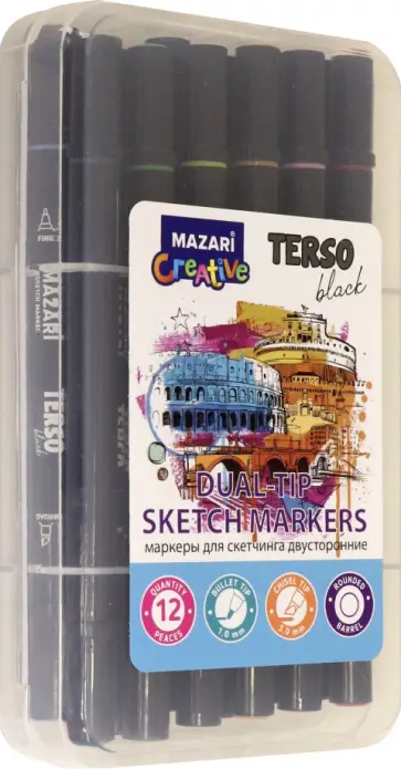 Набор маркеров для скетчинга TERSO BLACK Main, 12 цветов обложка книги