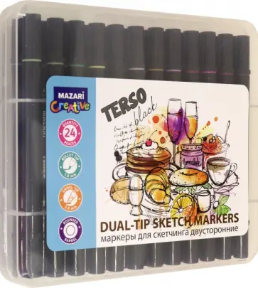 Набор маркеров для скетчинга TERSO BLACK, 24 цвета обложка книги