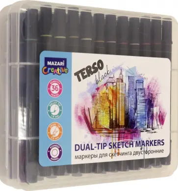 Набор маркеров для скетчинга TERSO BLACK, 36 цветов обложка книги