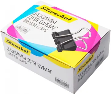 Зажимы для бумаг, 51 мм., 12 штук, черный обложка книги