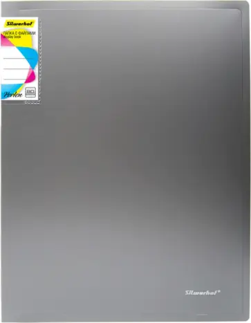 Папка с 80 вкладышами, А4, серебристый металлик обложка книги