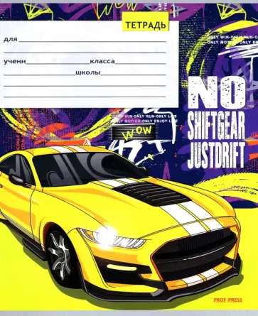 Тетрадь Скоростные спорткары, 12 листов, косая линия с дополнительной горизонтальной, в ассортименте обложка книги