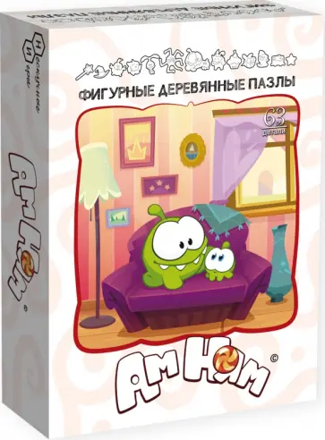 Фигурный деревянный пазл Ам Ням. Cut the rope, 63 детали обложка книги