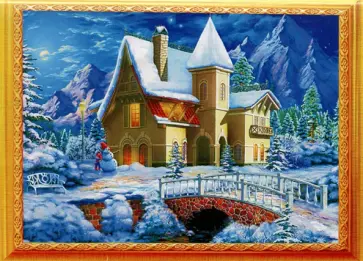 Алмазная мозаика. Заснеженный дом у гор обложка книги