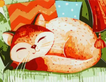 Холст с красками Спящий котик обложка книги