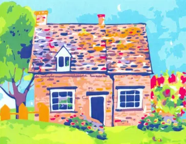 Холст с красками для рисования по номерам. Яркий домик обложка книги