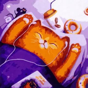 Холст с красками для рисования по номерам. Кот в постели обложка книги