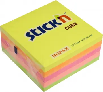 Блок для записей, самоклеящийся, 400 листов, 5 неоновых цветов обложка книги