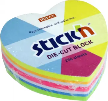 Блок для записей Сердце, самоклеящийся, 250 листов, микс неоновых цветов обложка книги